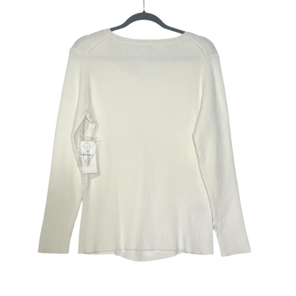 Calvin Klein Scoop Neck Sweater Long Sleeve Ribbed Winter White Size 1X NWT - Picture 2 of 9